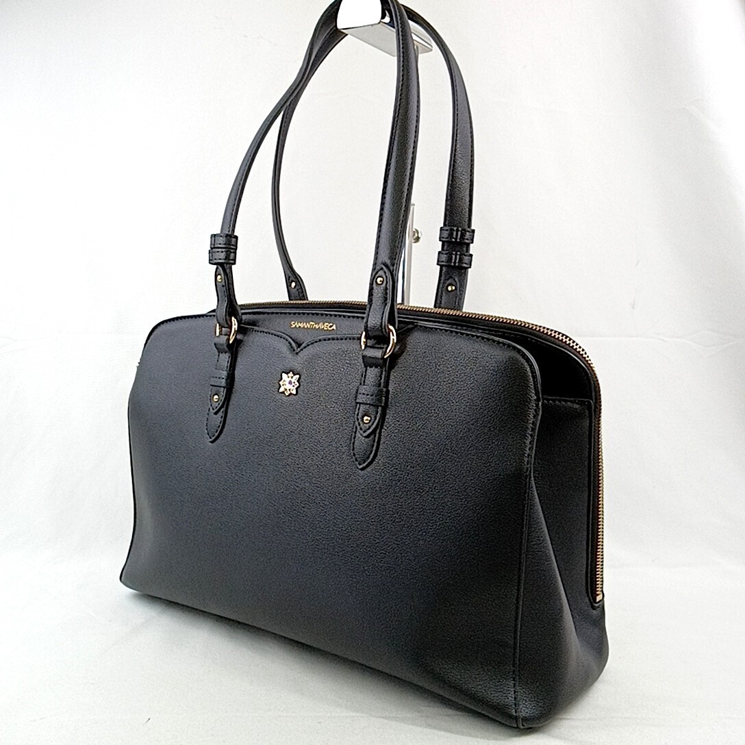 $ 極美品 $ 激レア■ Samantha Vega ■ サマンサベガ ■ ビジュー 型押し レザー製・3つ口 ビジネス バッグ ■ 黒 ブラック系 ■ 送料無料