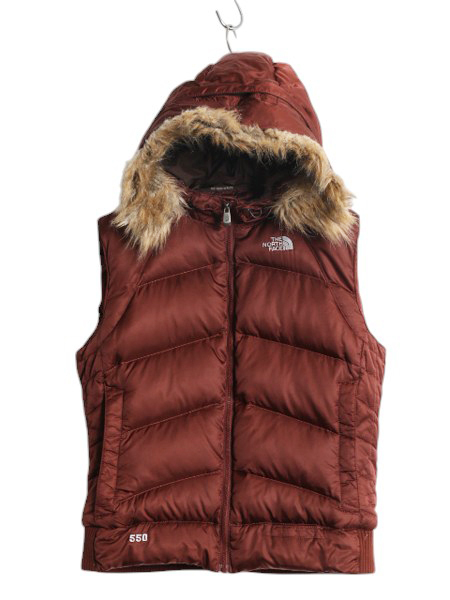 ノースフェイス ナイロン ダウン ベスト レディース L / The North Face フェイクファー フード フルジップ キルティング 550フィル 重ね着