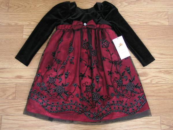 ★新品★Jona Michelle　ベロア花柄ドレス　黒赤　3T