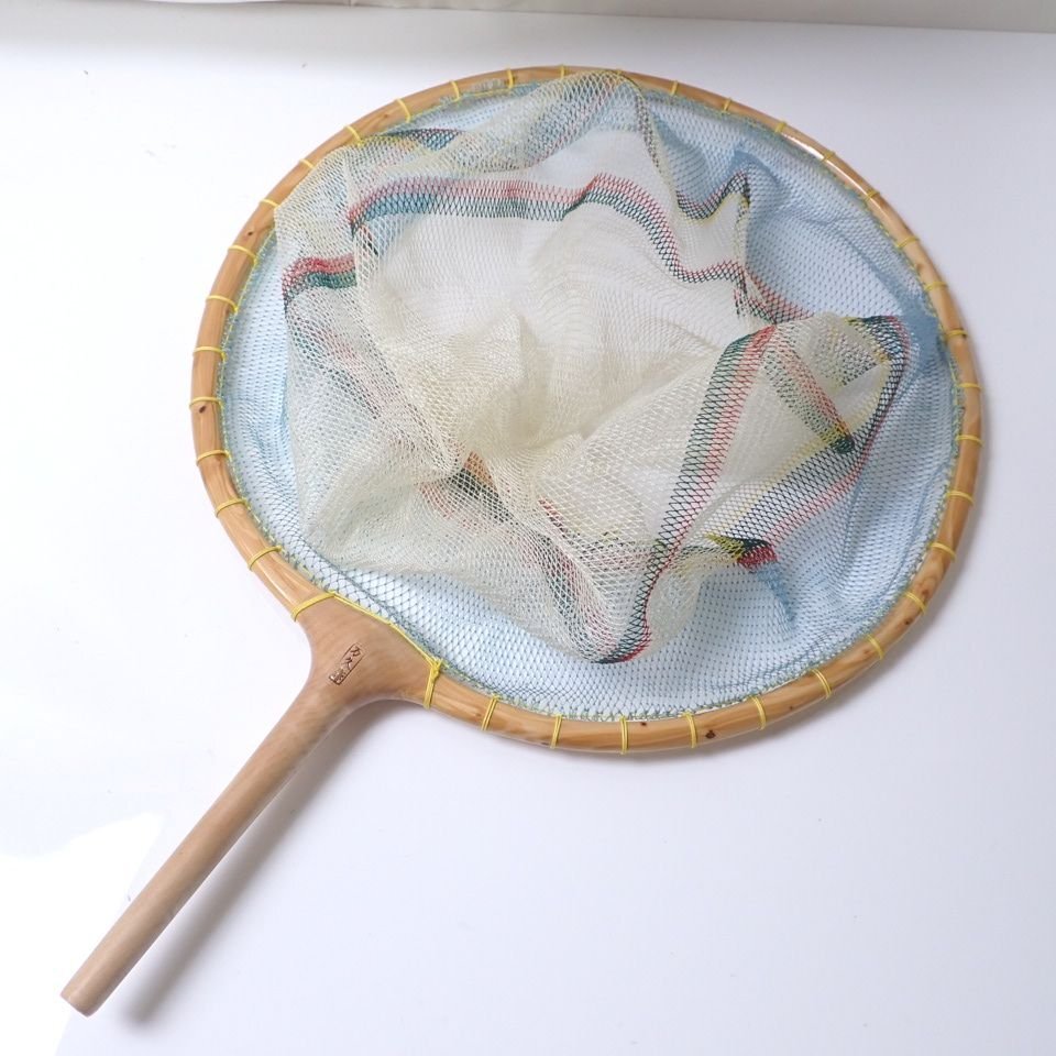 ☆未使用 万久作 天然カヤ ヘラ玉網 一尺玉/枠径30cm/取付径12cm ☆未使用 万久作 天然カヤ ヘラ玉網 一尺玉/枠径30cm/取付径12cm