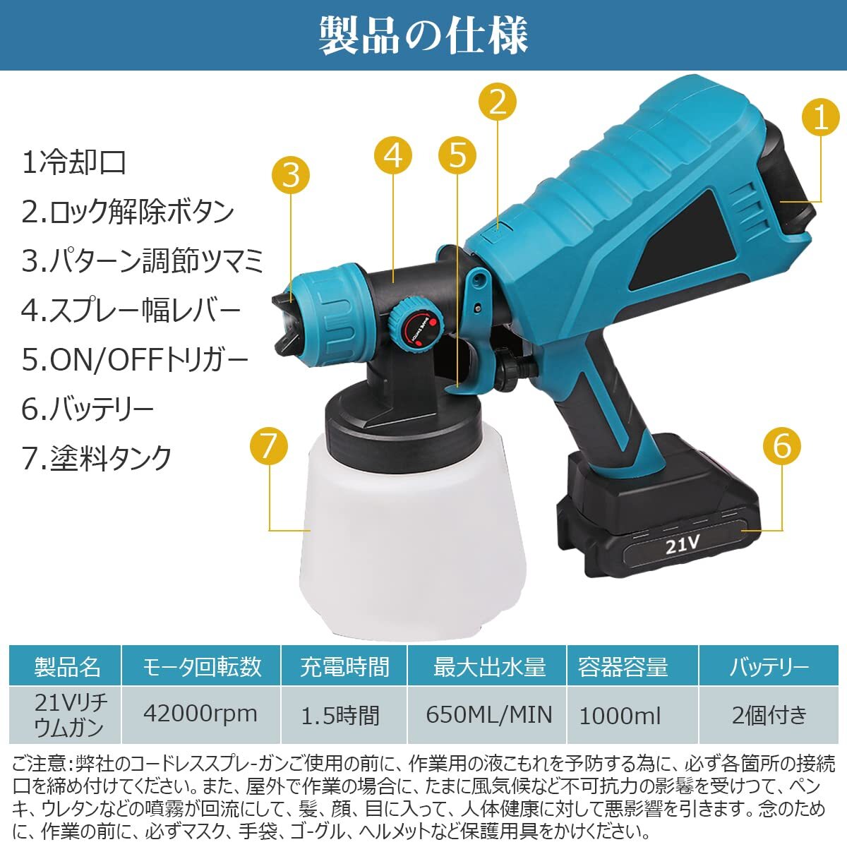 ☆コードレススプレーガン スプレー機 1000mlタンク 高品質 安全 ☆コードレススプレーガン スプレー機 1000mlタンク 高品質 安全