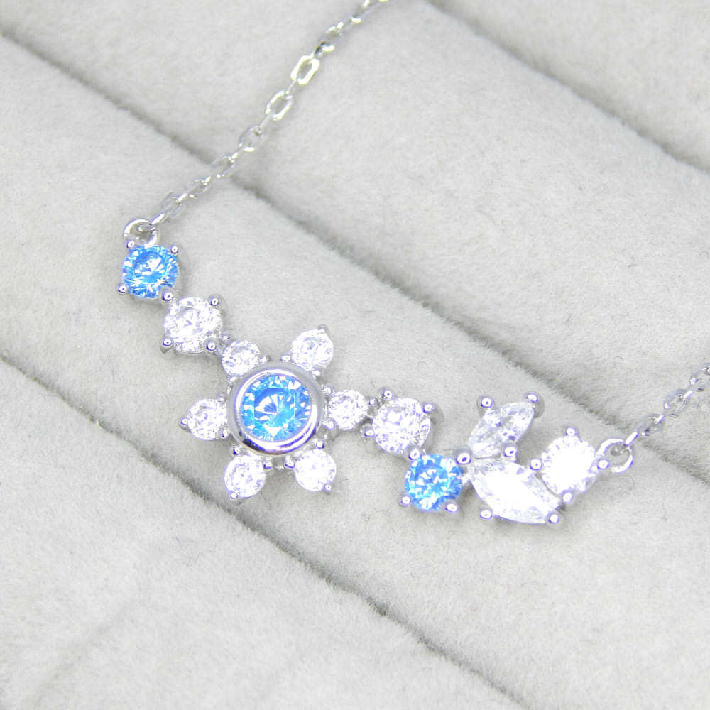 新品★送料無料 雪の結晶 スターリングシルバー925 プラチナ仕上 CZアクアマリンダイヤモンドネックレス レディース ジルコニア プレゼント