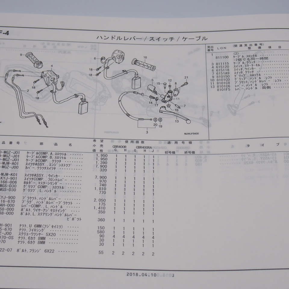  новый товар 3 версия CBR400R ABS список запасных частей NC47-110/120/130 эпоха Heisei 30 год 4 месяц выпуск 