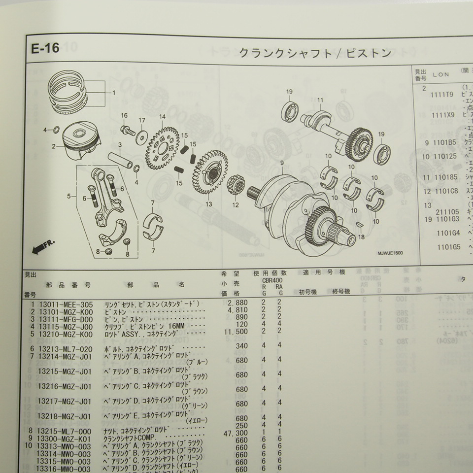 CBR400R ABS список запасных частей 1 версия NC47-110