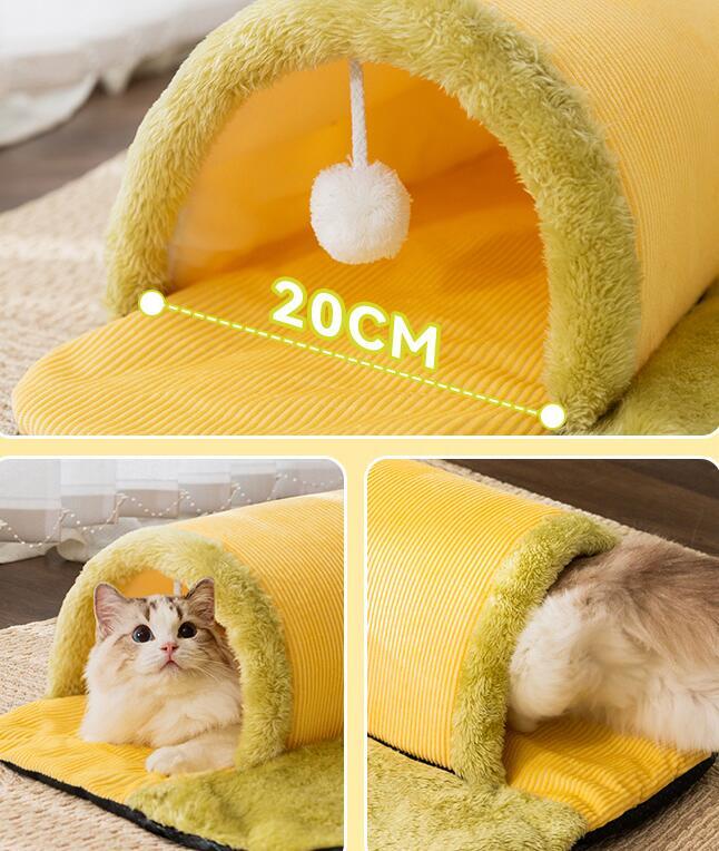  ねこトンネル ペットベッド 冬 貓 ベッド 貓ハウス 冬用 マット 暖かい 犬ベッド 寢具 ふんわり 寒さ対策 可愛い 2WAY 貓游び 運(yùn)動(dòng)対策