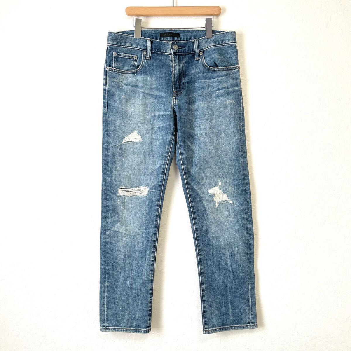 雰囲気抜群！【UNIQLO JEANS】ユニクロ ジーンズ デニム パンツ ボトムス ストレッチ ダメージ 加工 アメカジ インディゴ W30/Y22949mm