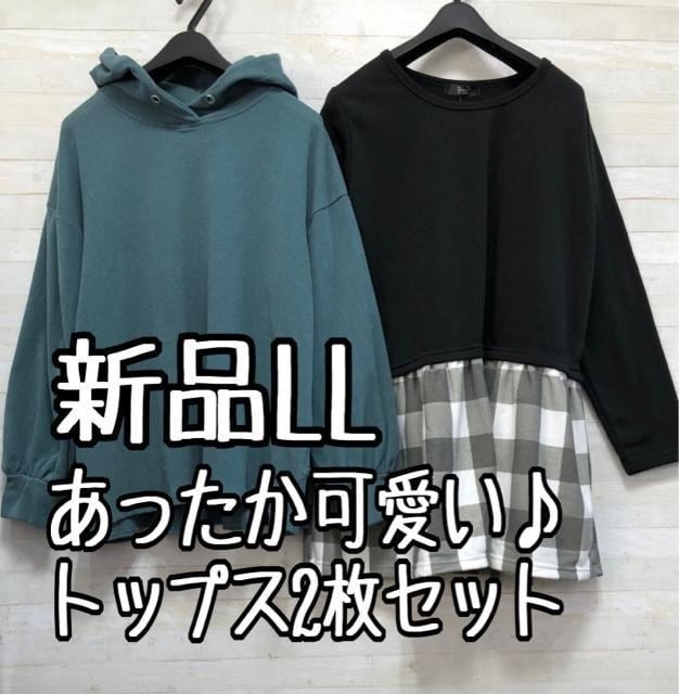 新品☆LL裏起毛×もちもち♪カジュアルかわいいトップス2枚セット〇B549