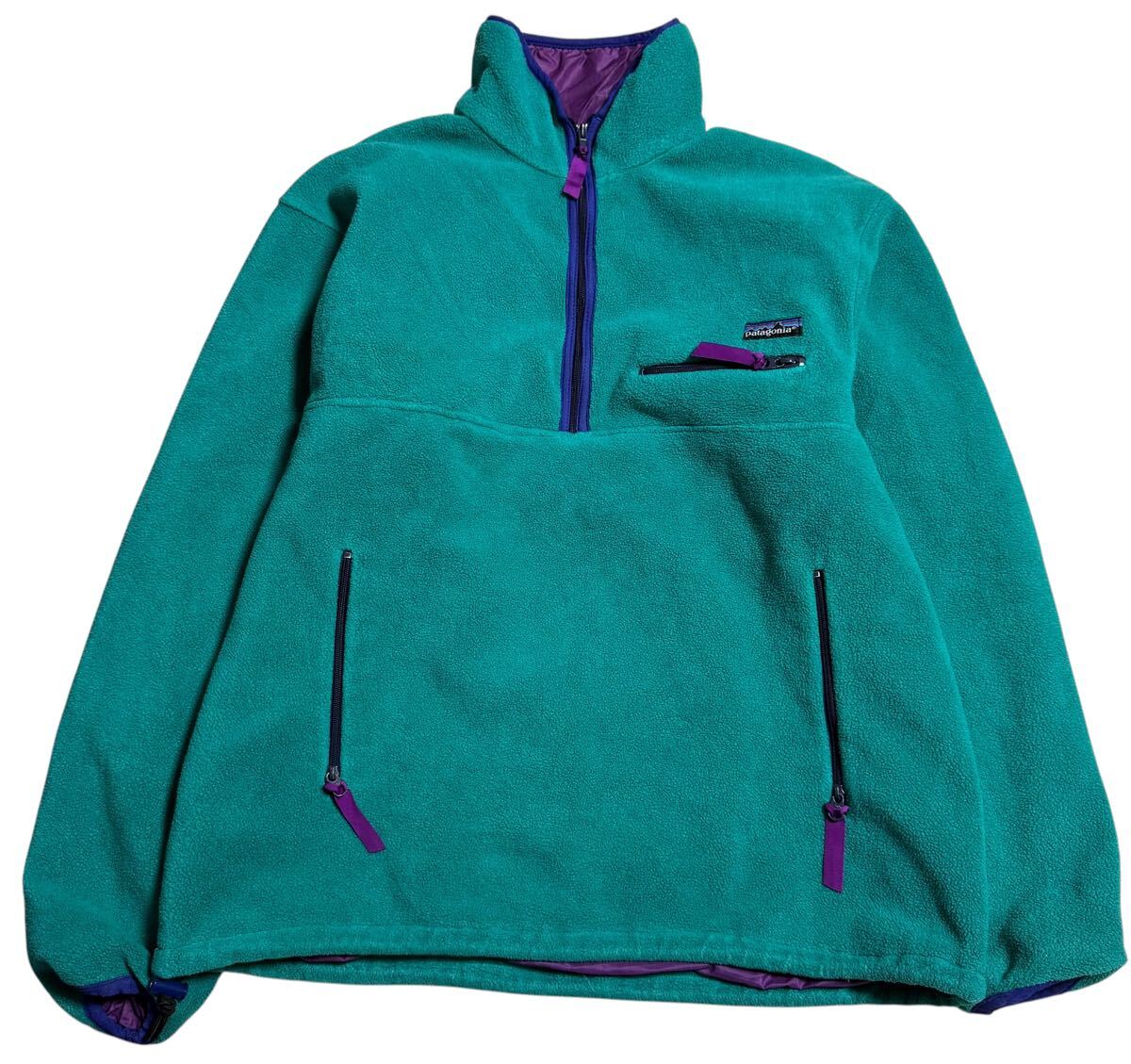 90s patagonia パタゴニア パフボール プルオーバー フリース/ナイロン エメラルド/ブライトパープル L
