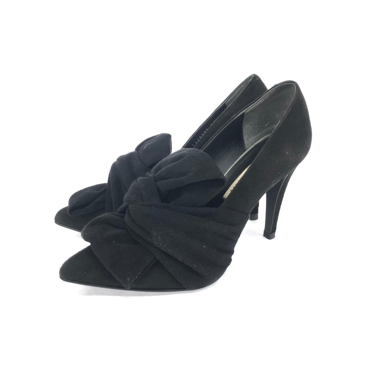 良好◆DIANA ダイアナ パンプス 23.5cm◆ ブラック スウェード リボン ポインテッドトゥ レディース 靴 シューズ shoes
