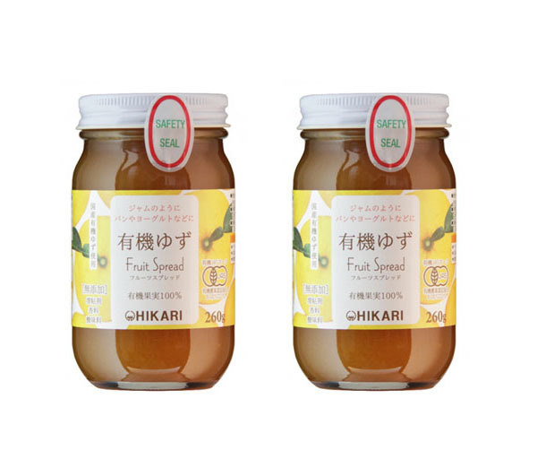 有機 ゆずフルーツスプレッド(260g)X２本★無添加・無人工甘味料★粘着剤不使用★砂糖の使用なし★ゆず茶やフレバーティー、ゆず味噌にも♪