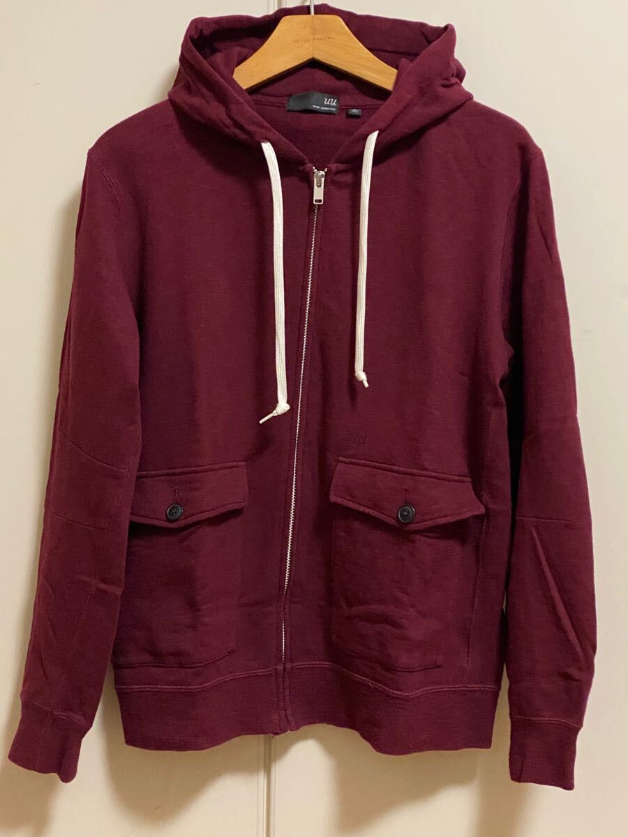 UU ユニクロ × アンダーカバー スラブスウェット フルジップパーカー (エンジ,Lサイズ) UNIQLO × UNDERCOVER フーディー ワイン