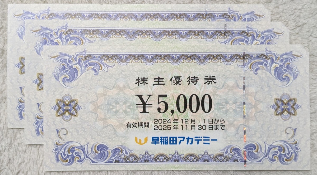 ●送料込(匿名配送)●早稲田アカデミー 株主優待券15，000円分 有効期限25年11月末
