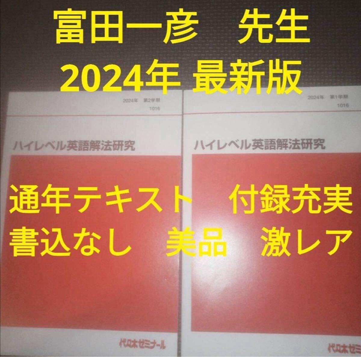 最新版 代ゼミテキスト ハイレベル英語解法研究　1学期2学期 一学期二学期 通年テキスト　富田一彦 代々木ゼミナール 2024年 状態良い 美品