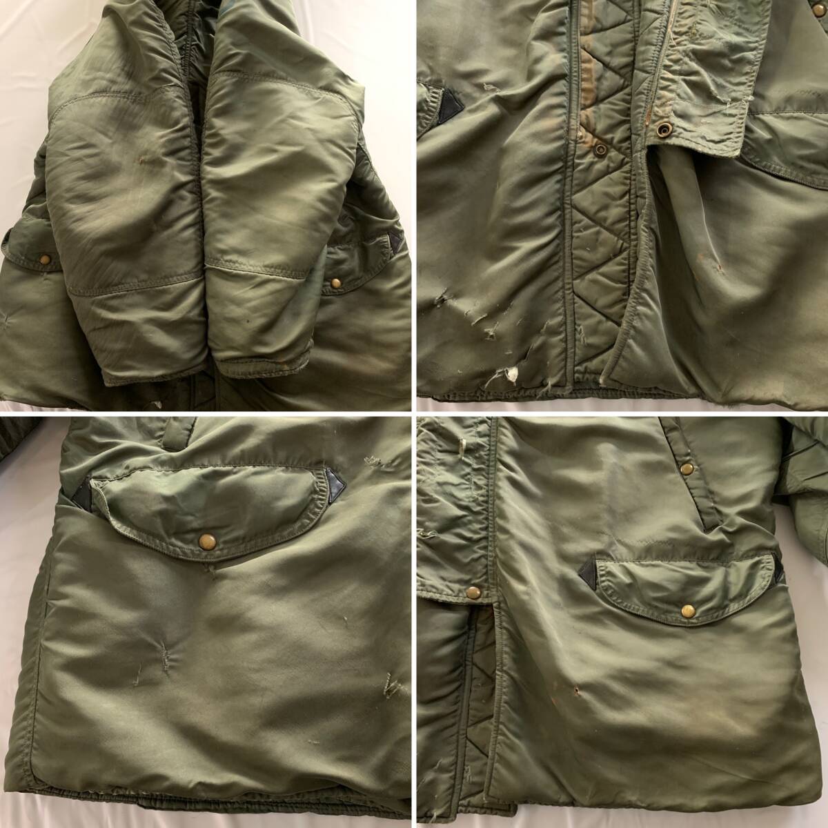 ☆訳あり 難あり 希少 50s Vintage 米軍実物 ALPHA INDUSTRIES 黒タグ N-3B フライトジャケット カーキ系 サイズL【送料一律/同梱可能】C