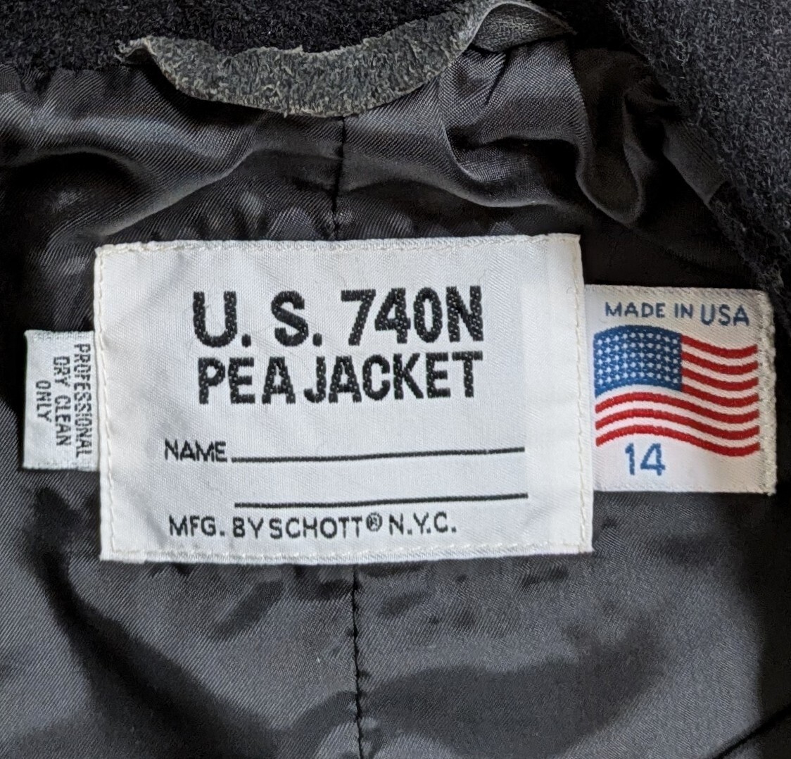 14 良品 SCHOTT ショット 742SB BOYS ボーイズ Pコート ピーコート タイト スリム 濃紺 ダークネイビー 黒 ブラック _画像4