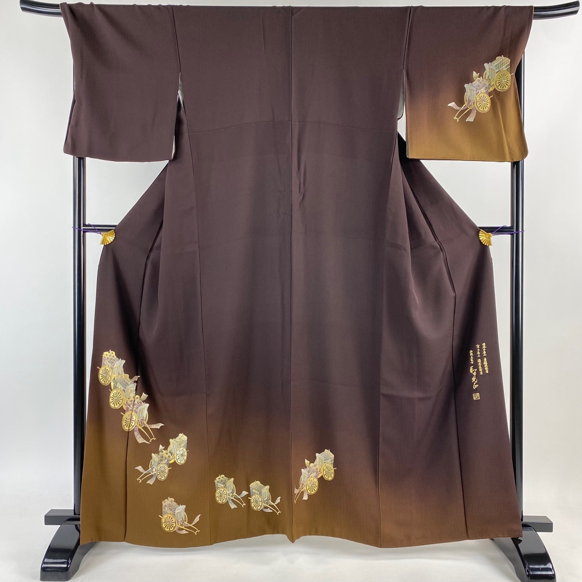 付下げ 身丈161cm 裄丈70cm L 袷 和田光正 落款 御所車 地紋 金銀彩 付下げ 身丈161cm 裄丈70cm L 袷 和田光正 落款 御所車 地紋 金銀彩