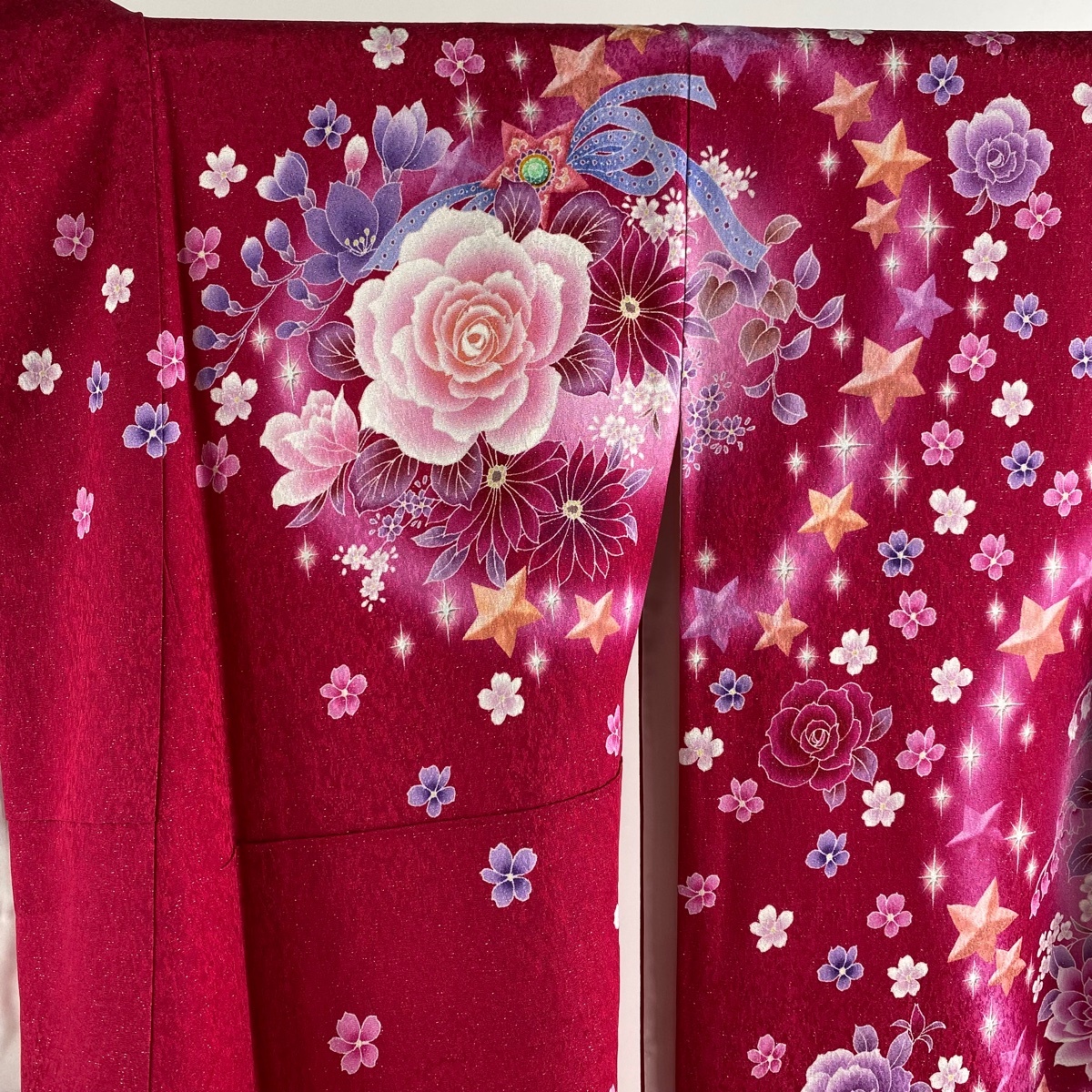 振袖 身丈165.5cm 裄丈69cm L 袷 Angel Heart 落款 草花 蝶 銀 振袖 身丈165.5cm 裄丈69cm L 袷 Angel Heart 落款 草花 蝶 銀
