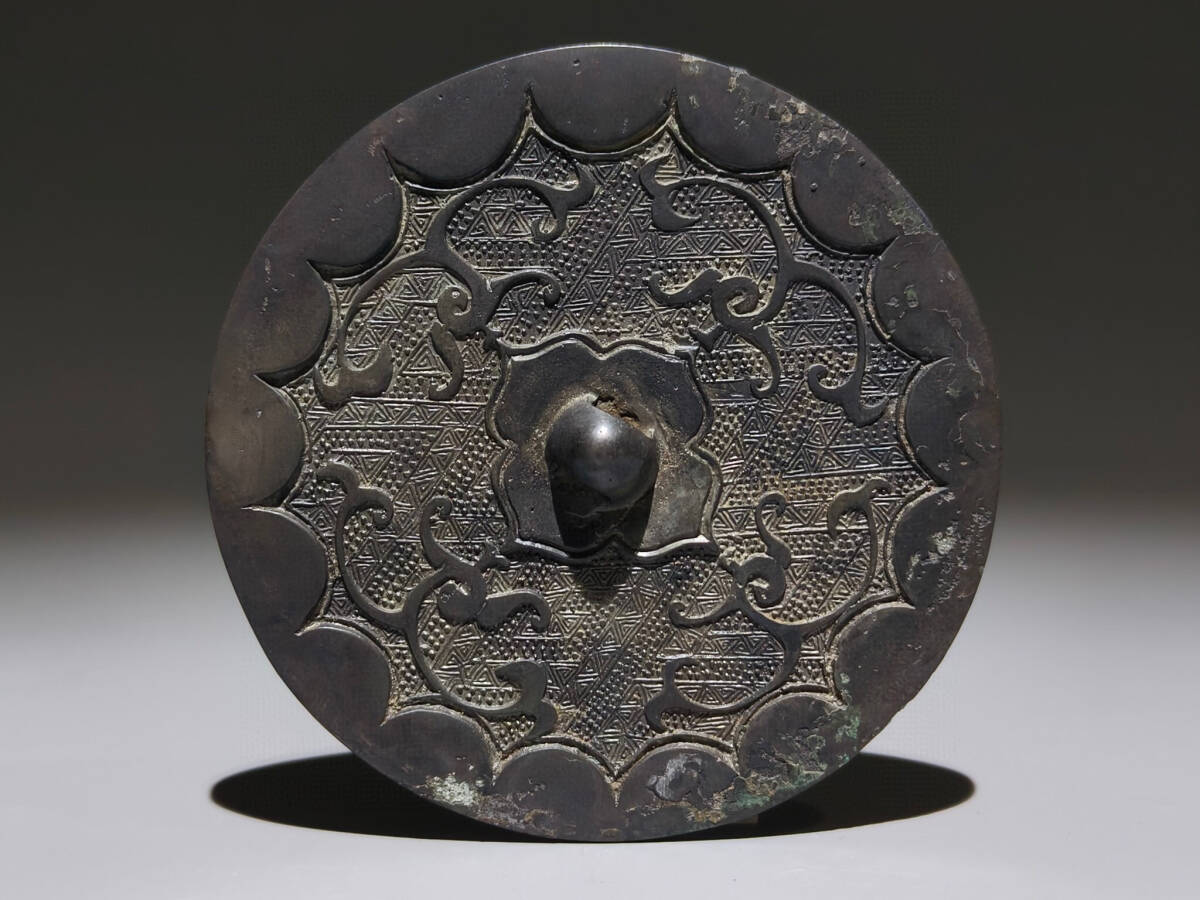 戰・青銅器彫・四鳳紋・鏡・銅鏡・副葬品』極細工 置物古賞物 中国