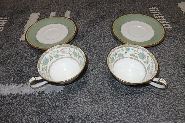 未使用 ☆ Noritake/ノリタケ カップ & ソーサー ( ペア ：2客) ( コーヒー・ティー 兼用) 220cc ヨシノ グリーン ボーンチャイナ 9983