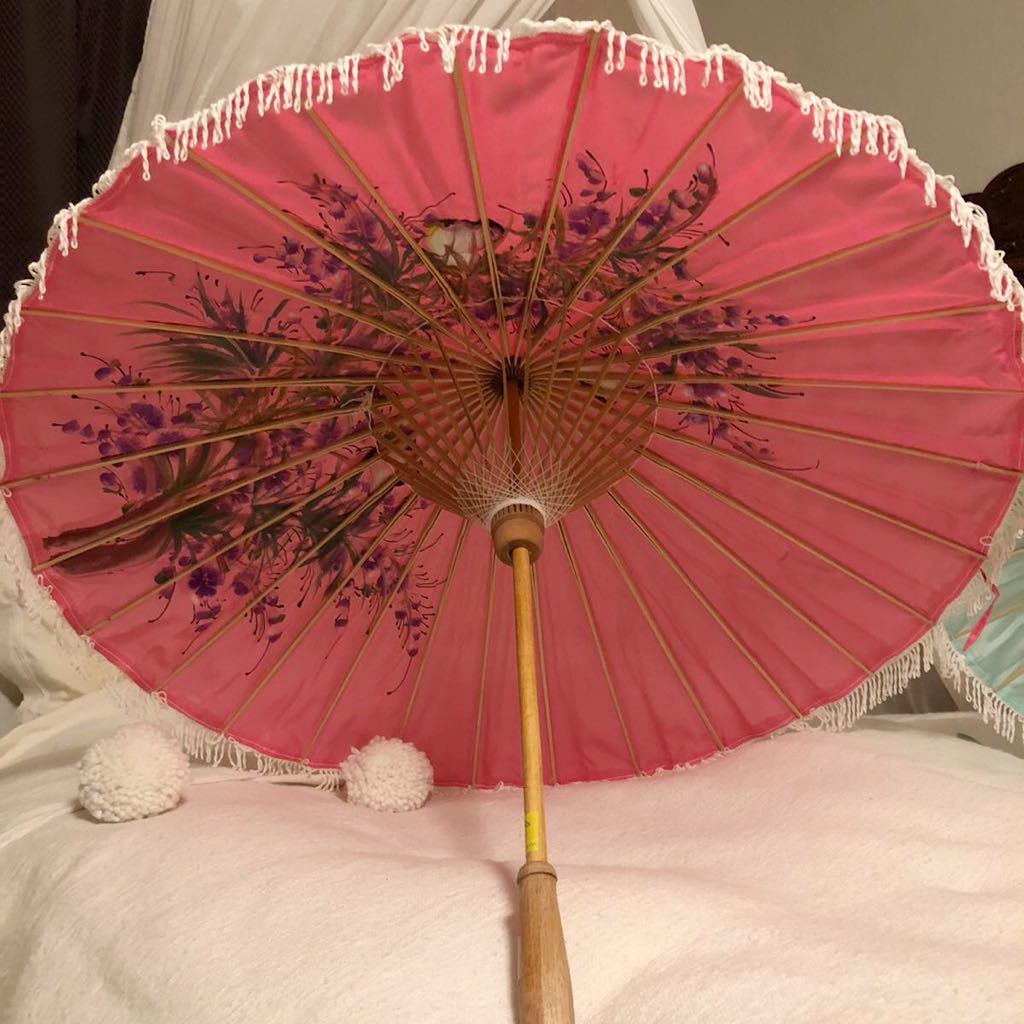新品 チェンマイ ハンドメイド傘 タイ製傘 ピンク Lサイズ 大 装飾用 店舗ディスプレイ_画像4