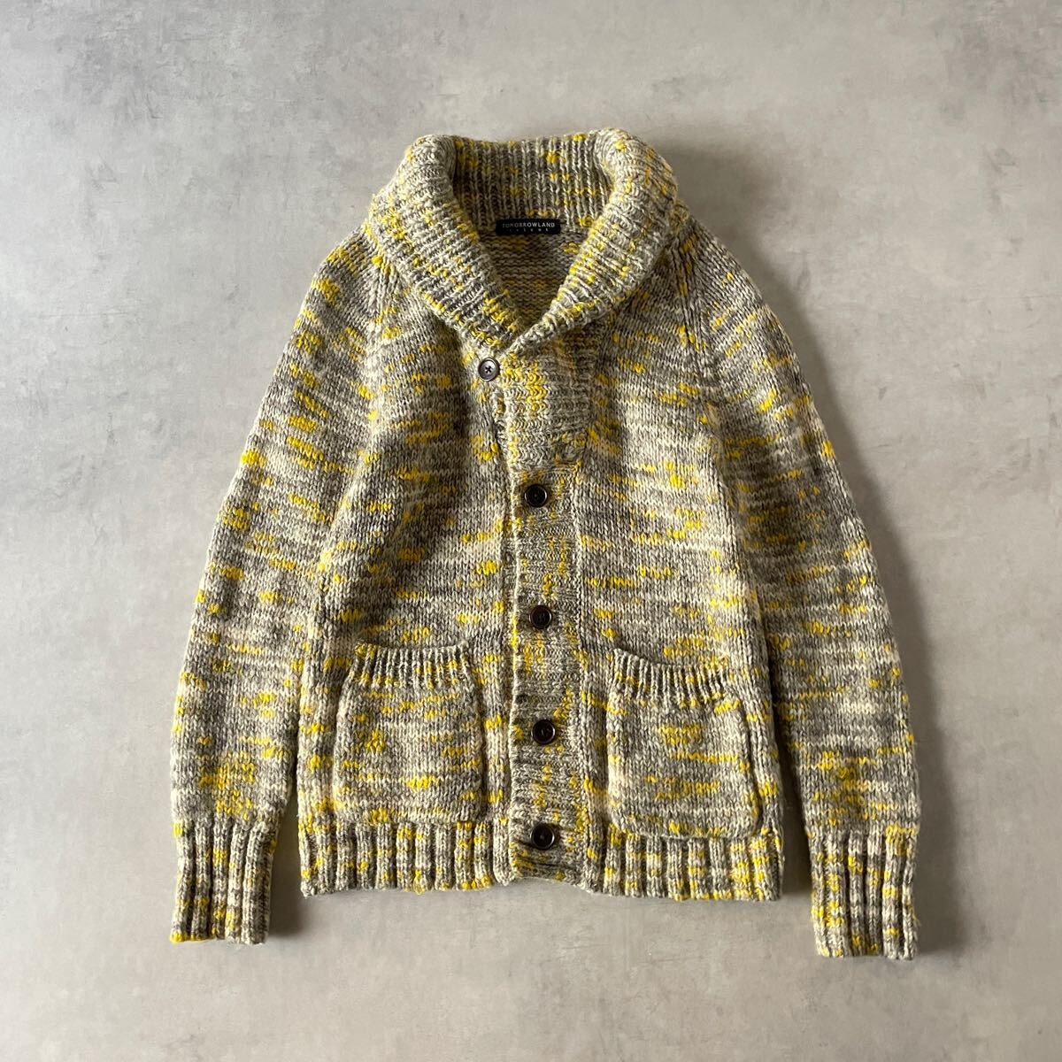 TOMORROWLAND tricot トゥモローランド トリコ 毛 ショールカラー ポケット付き カーディガン メンズ (L) イエロー ミックス / a-026