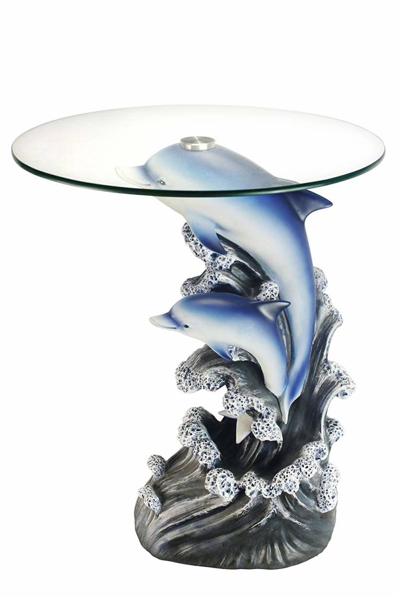 イルカのガラステーブル インテリア置物装飾品家具サイドテーブルオブジェミニテーブルマリン海雑貨動物アニマルオーナメント個性的調度品