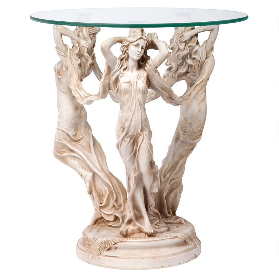 3人の女神　ガラステーブル　装飾的美術的西洋ネオクラシック家具サイドテーブル西洋彫刻女性像インテリア置物洋風飾りホームデコオブジェ_画像4