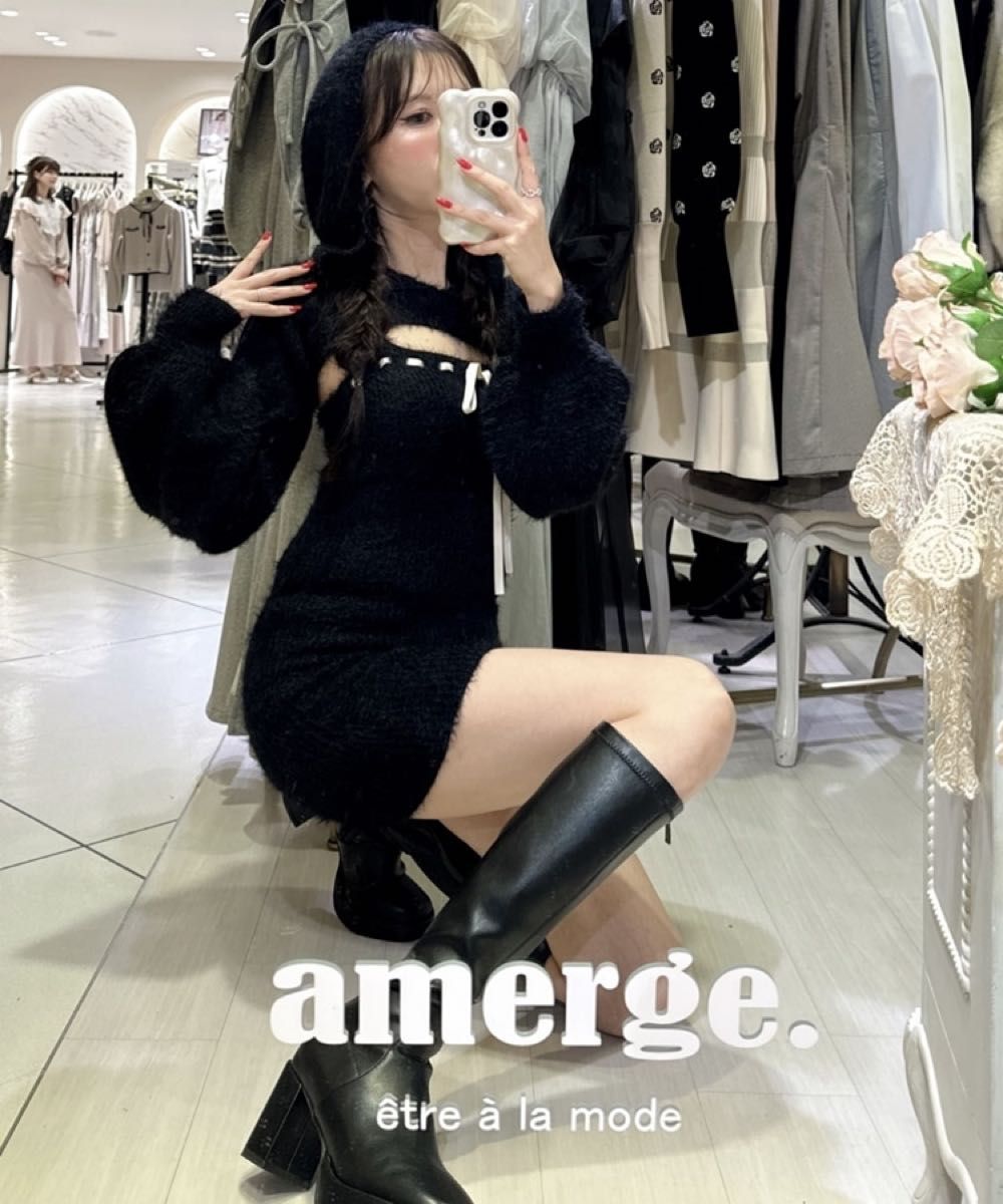 amerge アメルジュ feather foodie tops×ribbon onepiece amerge アメルジュ feather foodie tops×ribbon onepiece