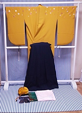 新版 二尺袖 (6) お安くどうぞ 中古 髪飾りのセット 巾着 襦袢 袴下帯 袴 振袖