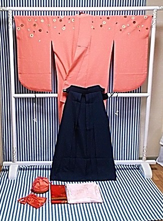 二尺袖 袴 袴下帯 襦袢 巾着 髪飾りのセット 中古 お安くどうぞ (7) _画像1