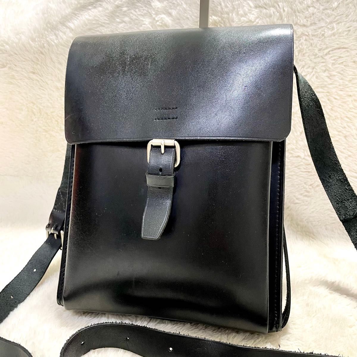 【美品】ポーター ショルダーバッグ レザー 斜め掛け ポシェット フラップ 黒 美品 PORTER ポーター オールレザー フラップ ショルダーバッグ