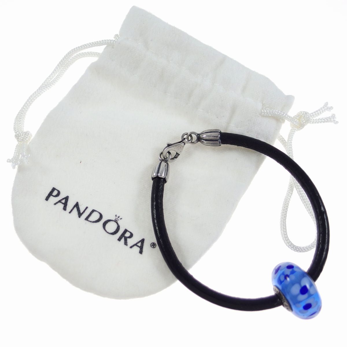 A4737 PANDORA ブレスレット SILVER 花柄の青いムラノガラスの飾り 2021年激安 925 腕回り18.2㎝ 高級ブランド