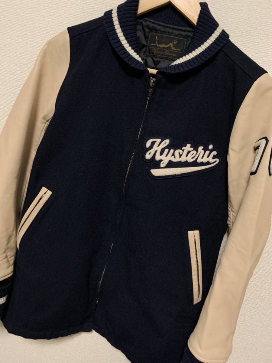 * price cut negotiations equipped * Hysteric Glamour sleeve leather stadium jumper *L590* cotton inside protection against cold . equipped sleeve leather Logo badge hysteric glamour