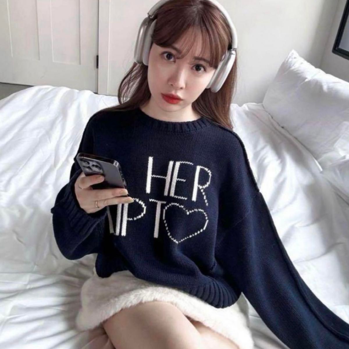 herlipto her lip to Share The Love Knit Top ロゴ ニット herlipto her lip to Share The Love Knit Top ロゴ ニット