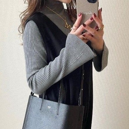 ユニクロ マメクロゴウチ 3Dリブハイネックセーター L  ダークグレー  mame kurogouchi  新品タグ付き