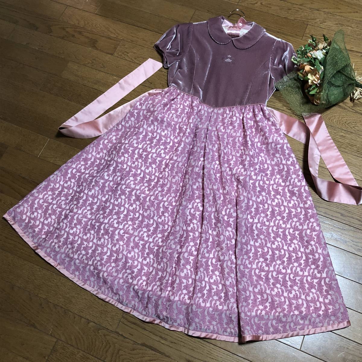 *familiar* Familia * short sleeves One-piece * dress *150* mauve pink * skirt ... pattern * pannier attaching 