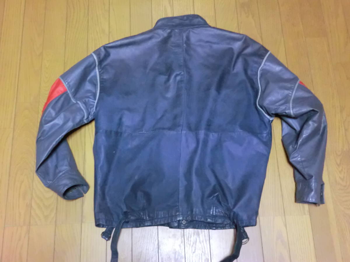 激レア ビンテージ 80s 韓国製 adidas アディダス オールレザー ライダース ジャケット セットアップ M 上下 グレー 80年代 vintage 革古着