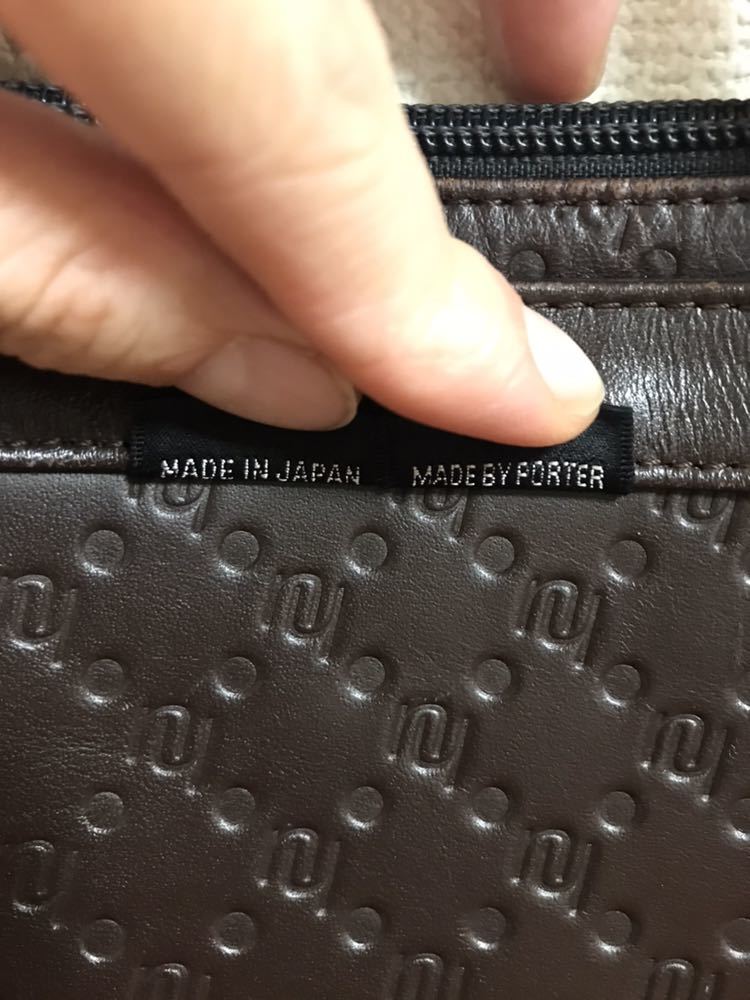 【希少 ポーター PORTER ネイバーフッド NEIGHBORHOOD レザー モノグラム トートバッグ ハンドバッグ ダークブラウン 28×20 吉田カバン】