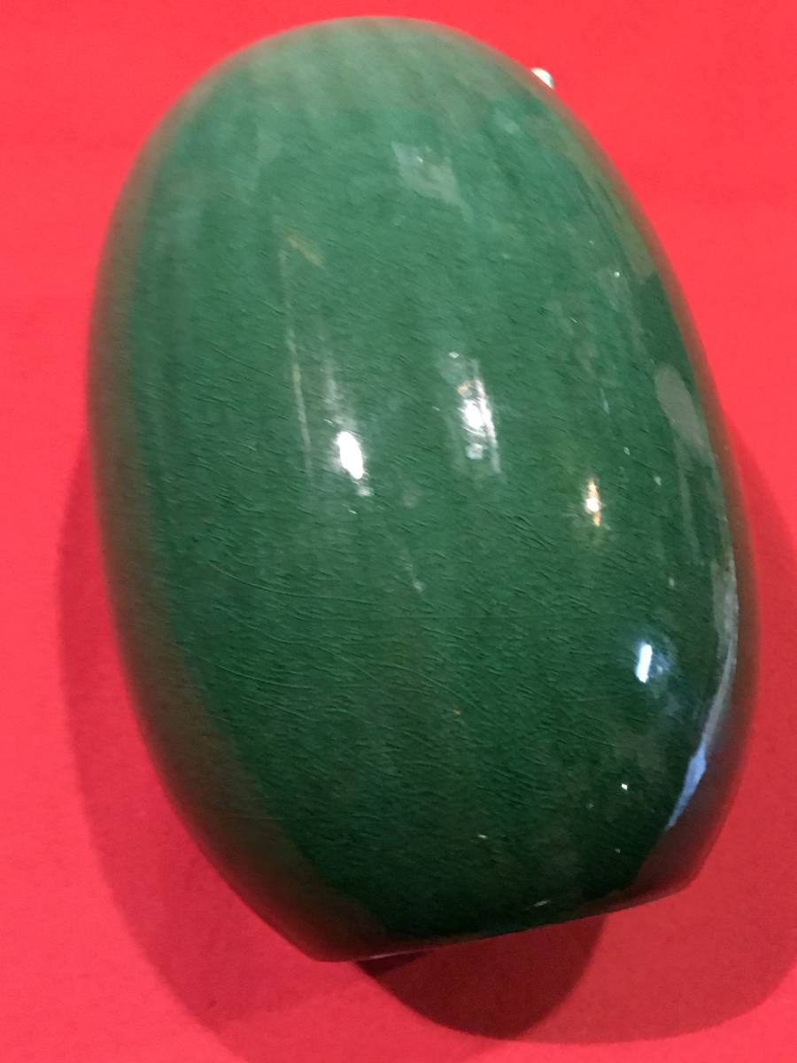 9856陶器●花瓶 花器 壺 グリーン/緑/翡翠色 約φ12×h21㎝ 小キズ、汚れあり 中古_画像6