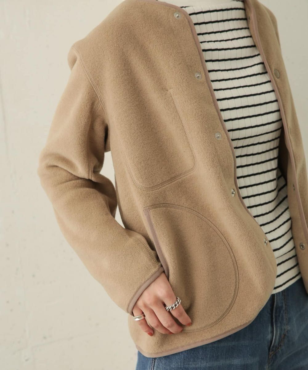 新品 DANTON ノーカラーフリース ジャケット 36 ベージュ 即日 新品 DANTON ノーカラーフリース ジャケット 36 ベージュ 即日