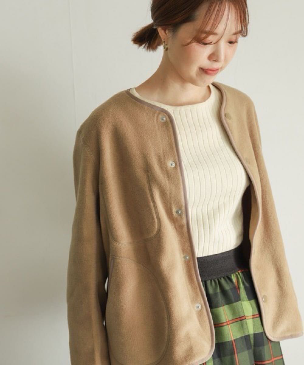 新品 DANTON ノーカラーフリース ジャケット 36 ベージュ 即日 新品 DANTON ノーカラーフリース ジャケット 36 ベージュ 即日