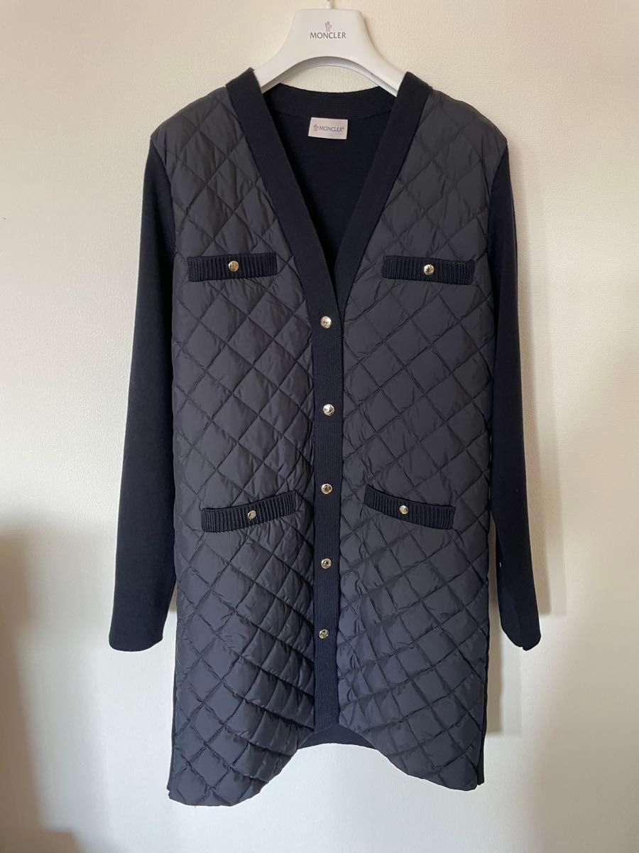 ☆MONCLER☆ ダウンパネル×ウールロングコーディガン♪ 新品】MONCLER ダウン×ニット ロングカーディガン S ダウンコート