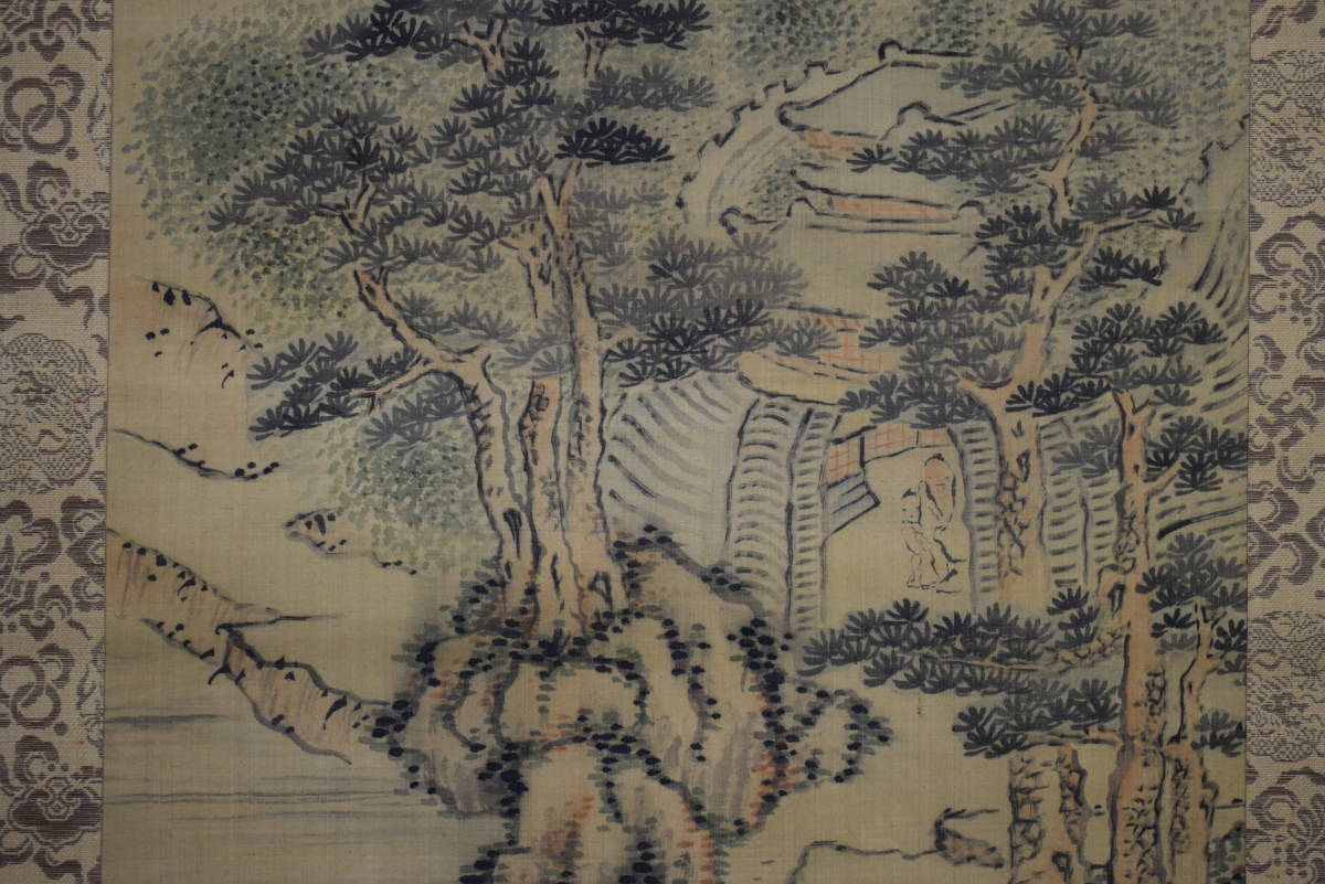 真作】/池大雅/無名(ありな)/大雅堂霞邨/山水人物画賛/桐極箱付/布袋