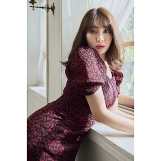 雑誌掲載 激レア 今期 Her Lip To ハーリップトゥ ロング丈 チェリー ドレス Dress ワンピース M Cherry pattern cache-coeur one-piece