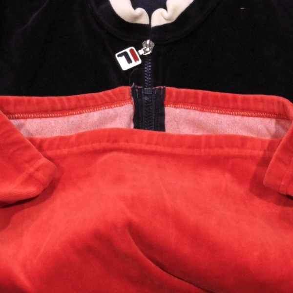 FILA filler 80*s Italy made Old Vintage old ta Glo go velour jacket ZIP jersey red navy blue 44 / S