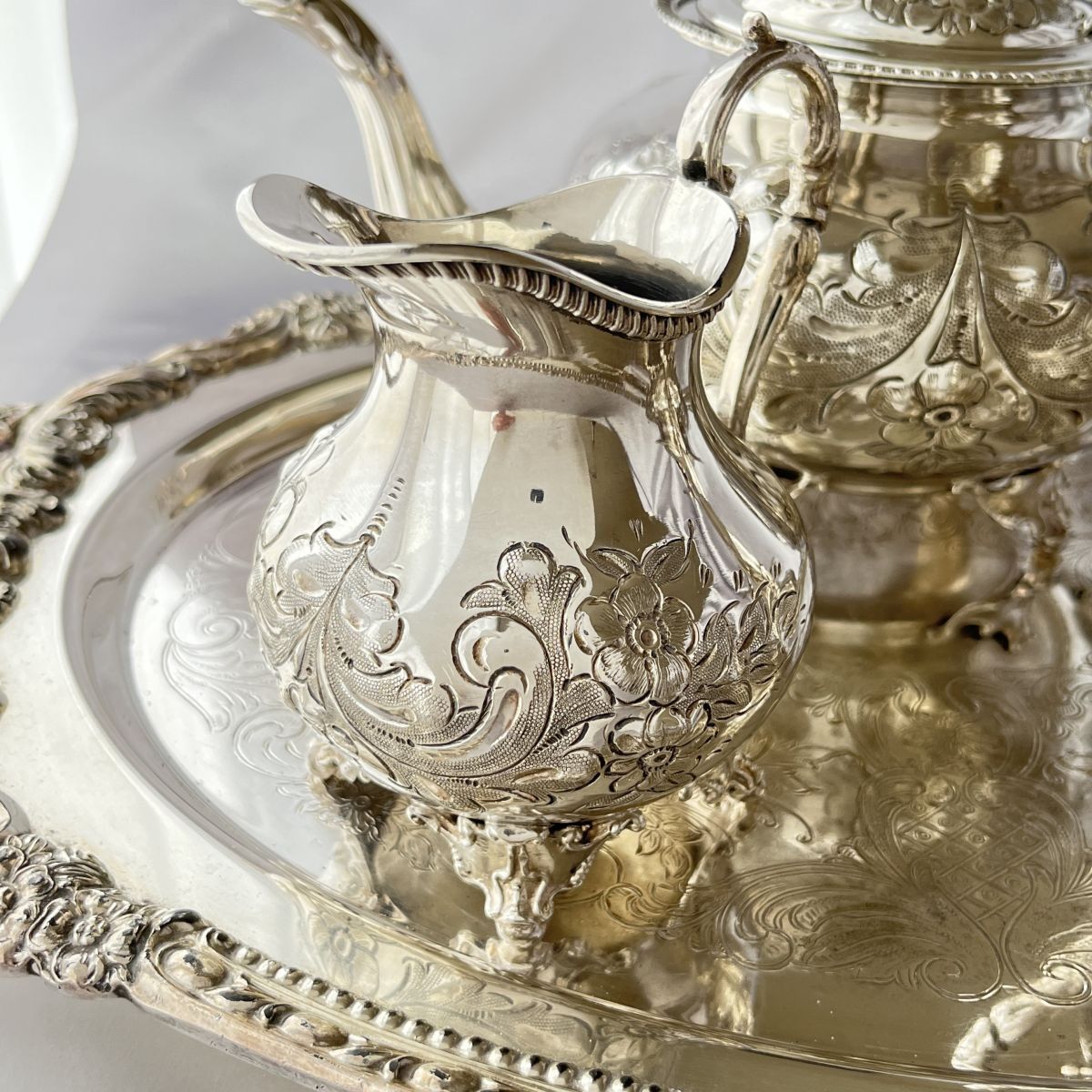 [John Turton] Falcon. tea set 3 point teapot / milk /shuga-[ silver plate ]