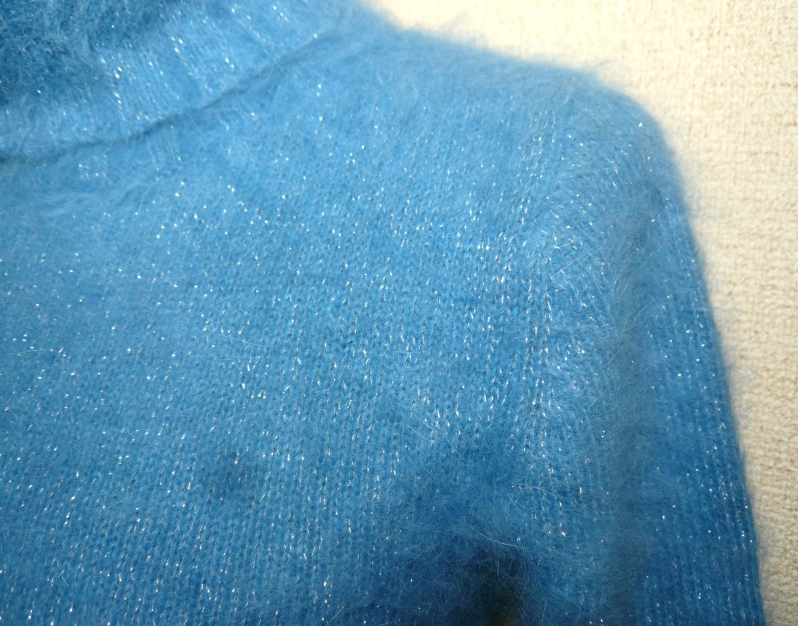 [oji* Inter National ] Anne gola. lame entering ta-toru neck 7 part sleeve knitted blue blue S~M size ( use item )