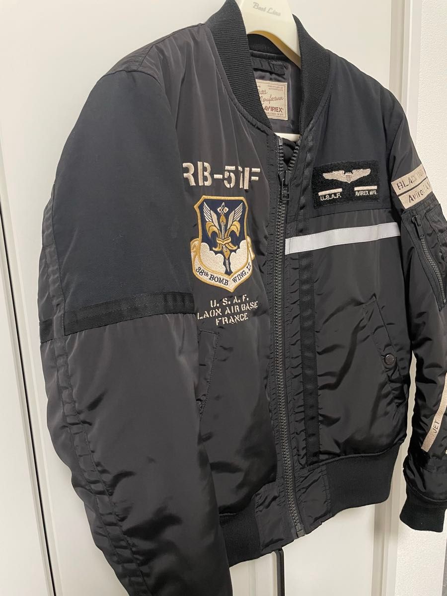 美品】AVIREX Mサイズ MA-1 フライトジャケット ブラックナイツ 美品】AVIREX Mサイズ MA-1 フライトジャケット ブラックナイツ