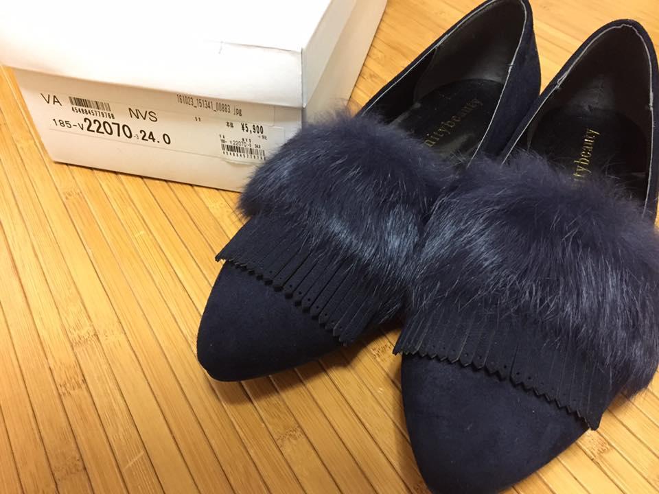 * new goods * unused * fur flat shoes pumps shoes navy shoes 24.0