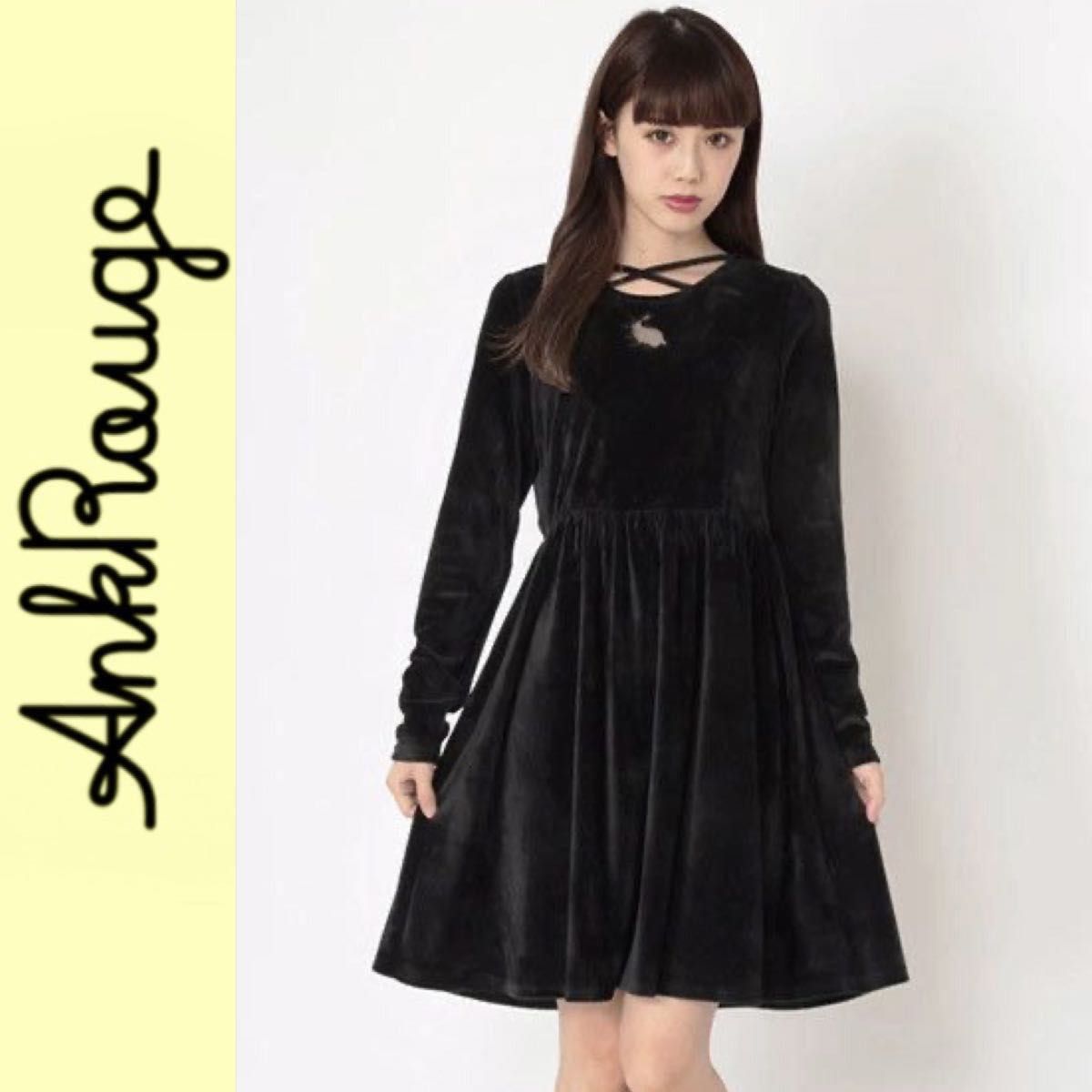 Ank Rouge アンクルージュ うさぎカットベロアワンピース 黒 Ank Rouge アンクルージュ うさぎカットベロアワンピース 黒